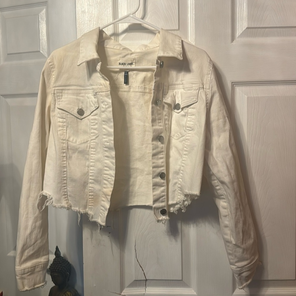 Cream White Crop Top Jean Jacket